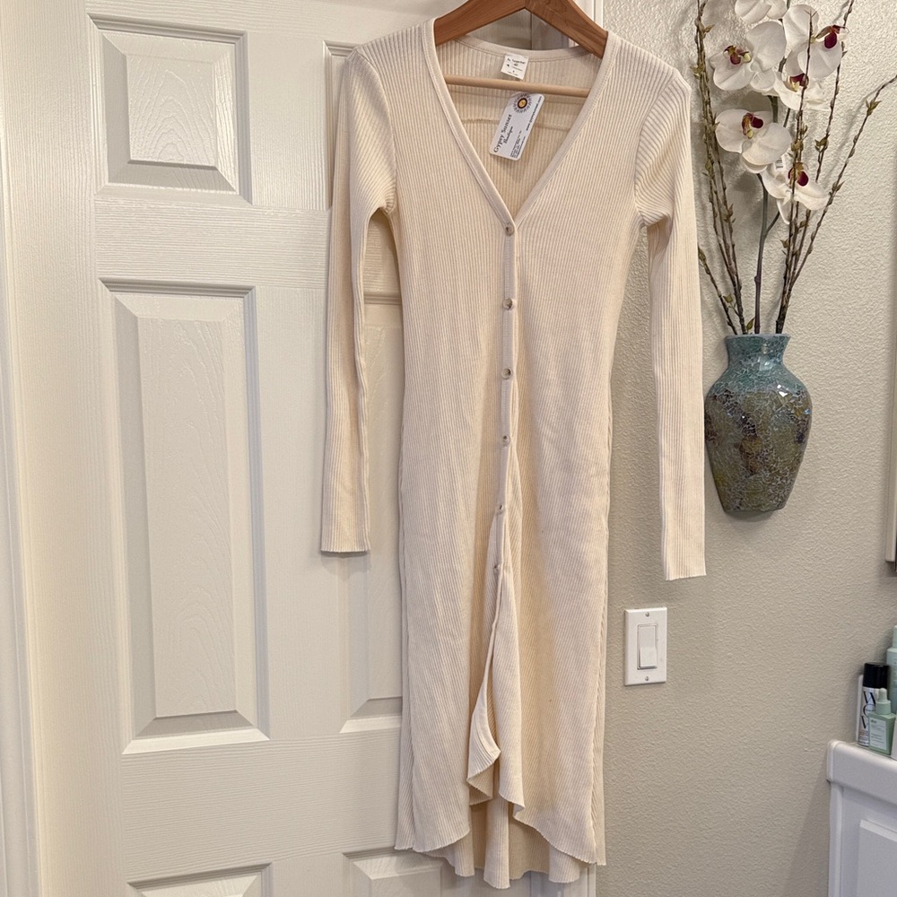 By Together Cream Button-Up Ribbed Dress or long duster cardigan